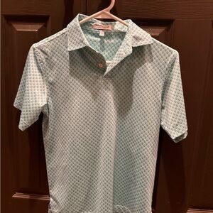 Boys medium (9-10)Peter Millar Light Blue Patterned Polo Shirt with skulls